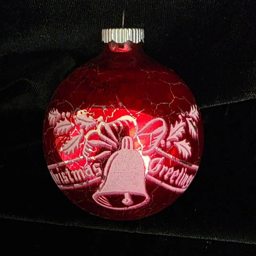 Set of 5 Vintage Red Christmas Ornaments Shiny Brite Poland Japan Hong Kong‎